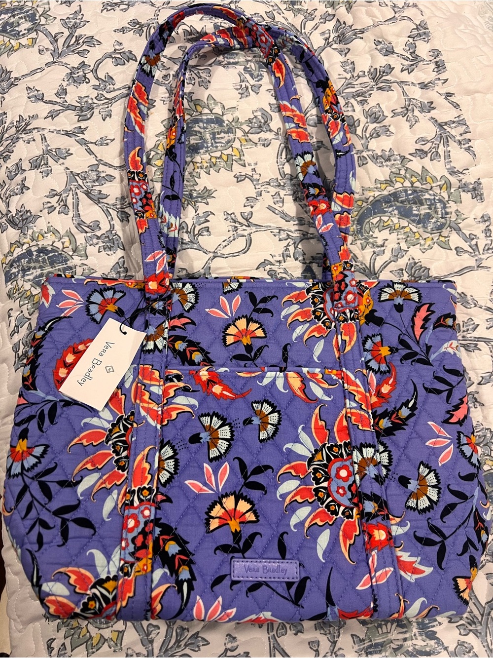Vera Bradley Lavender Floral Quilted Tote with Red & Black Accents
